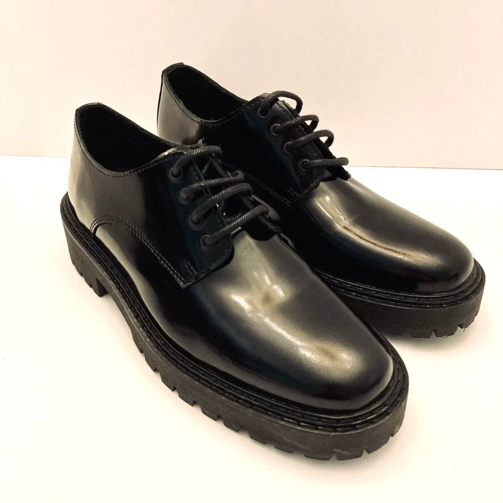 Maeve Anthropologie Platform Oxfords Womens 8 EU‎ 39 Black Leather Lug Sole - Picture 3 of 11